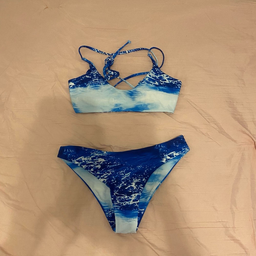 Tie dye lace up bikini
